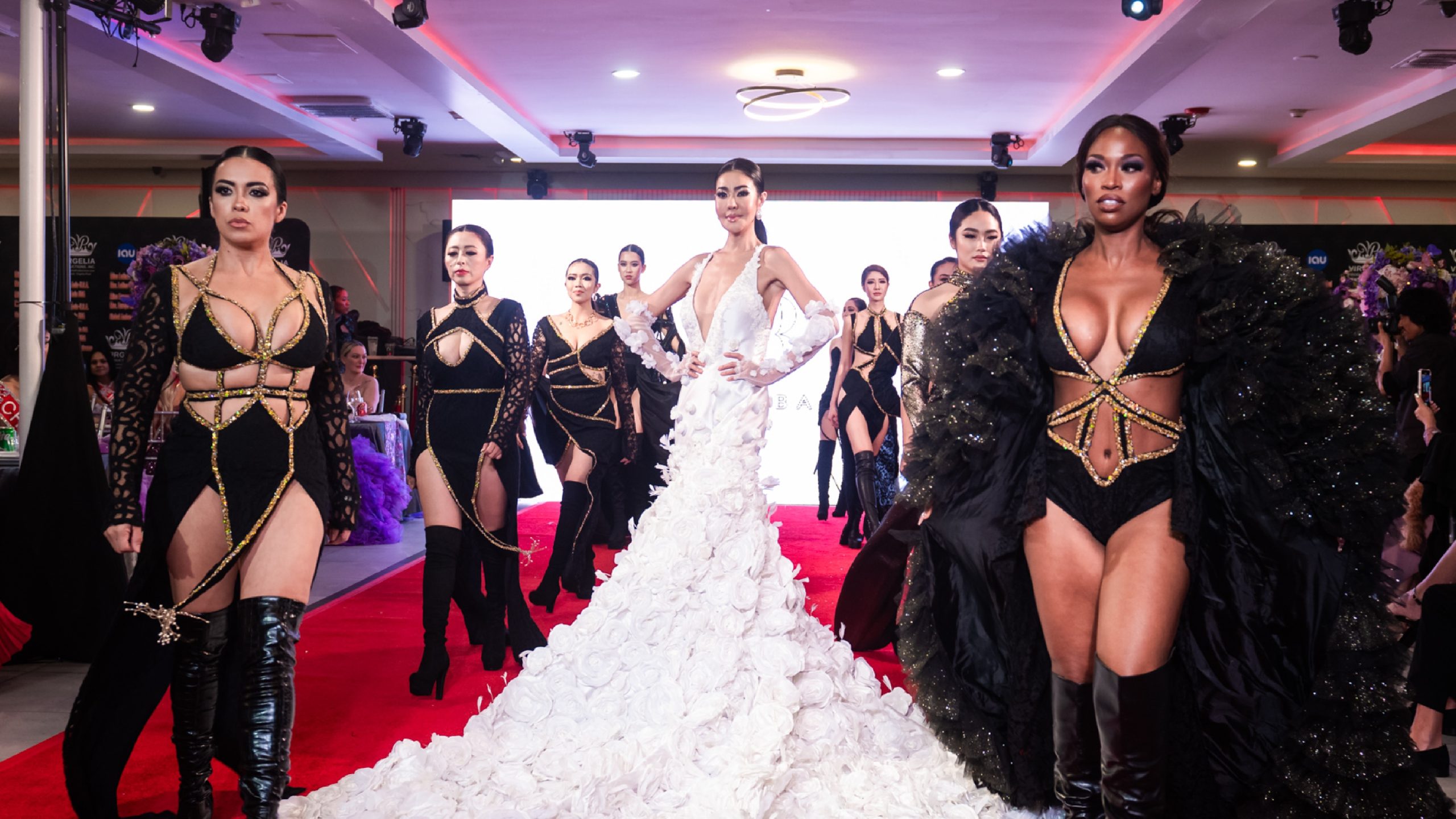 Attractive aAsian woman walking in the Runway of LA Fashion Week